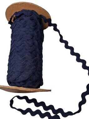 Vintage Rick Rack Fabric Trim Remnants On 7.5" Spool Navy Blue 3/4" Wide READ